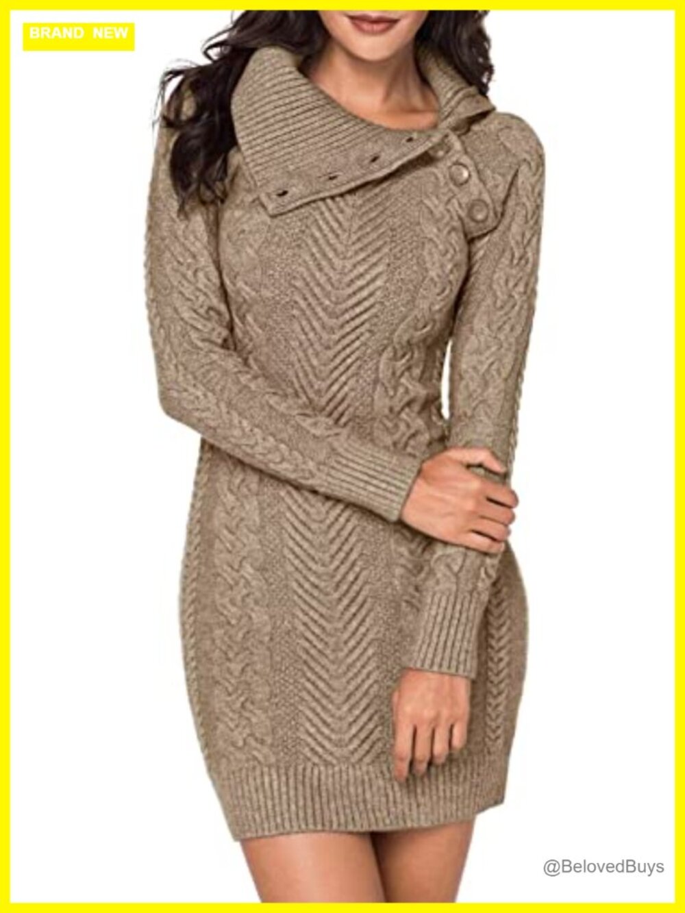 Turtleneck Chunky Cable Knit Pullover Sweater Dress Slim Fit